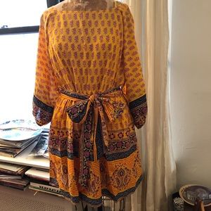 New J Crew Dress Dolman Sleeve Mini Gathered Waist Sunny Block Print Large Petit